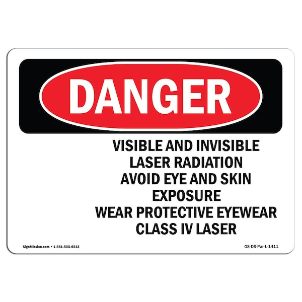 OSHA Sign, Visible & Invisible Laser Radiation, 5in X 3.5in, 10PK, 5" W, 3.5" H, Landscape, PK10